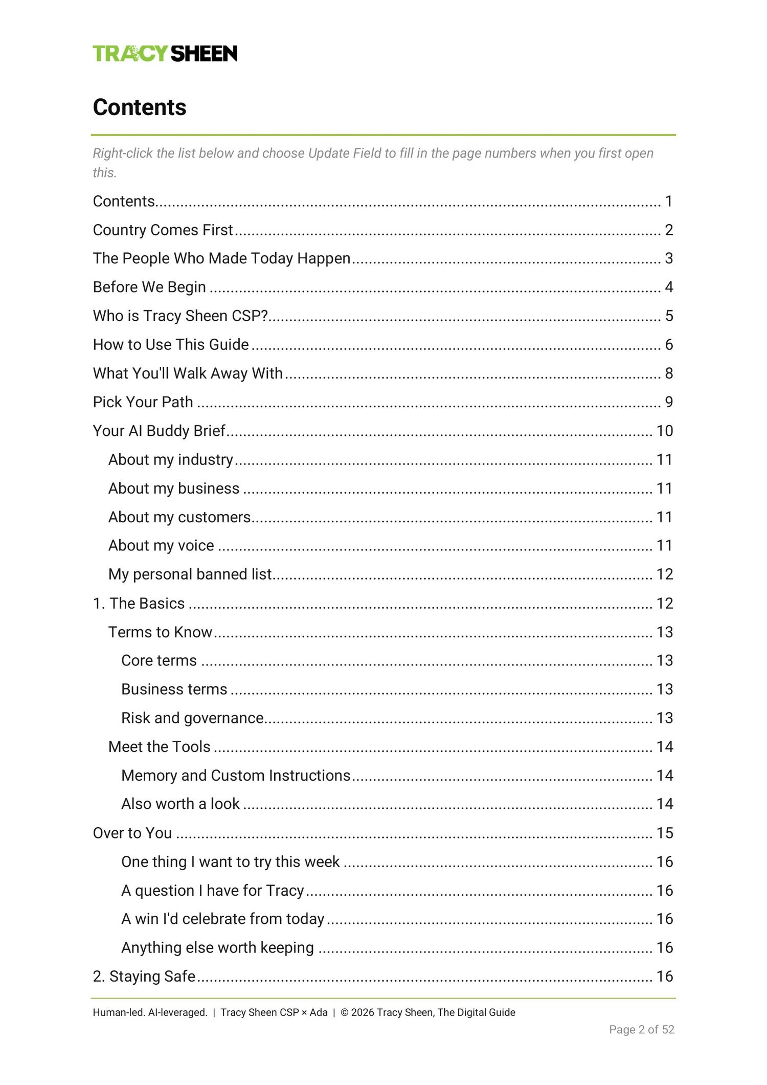 Table of contents of the Get the GIST of AI guidebook