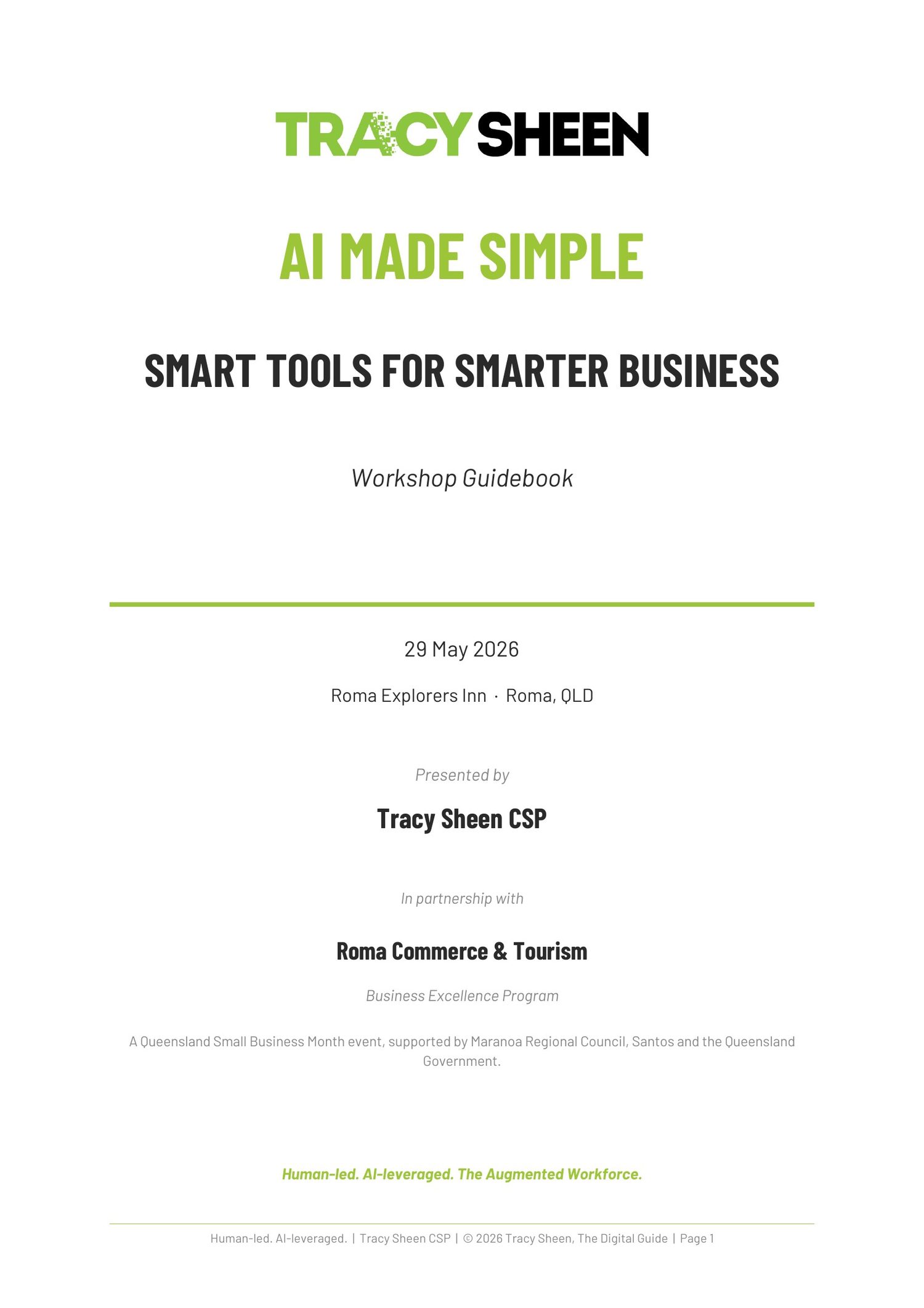 Cover of the AI Made Simple workshop guidebook: Smart Tools for Smarter Business