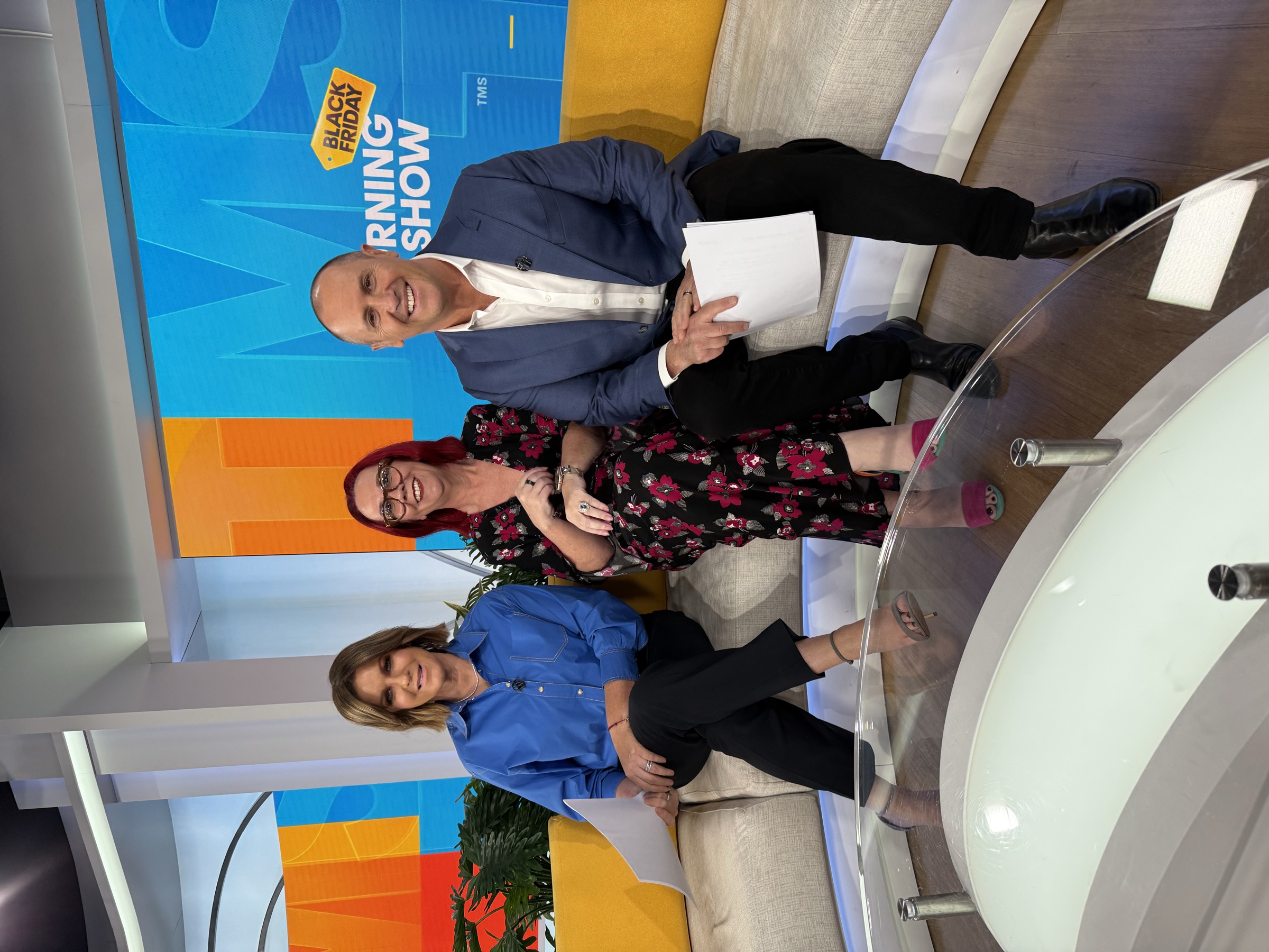 Tracy Sheen on The Morning Show couch with hosts Kylie Gillies and Larry Emdur
